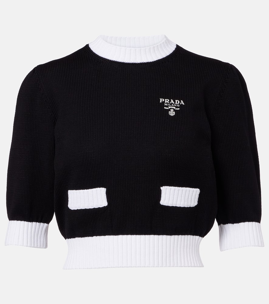 Prada Cropped-pullover Aus Baumwolle In Black