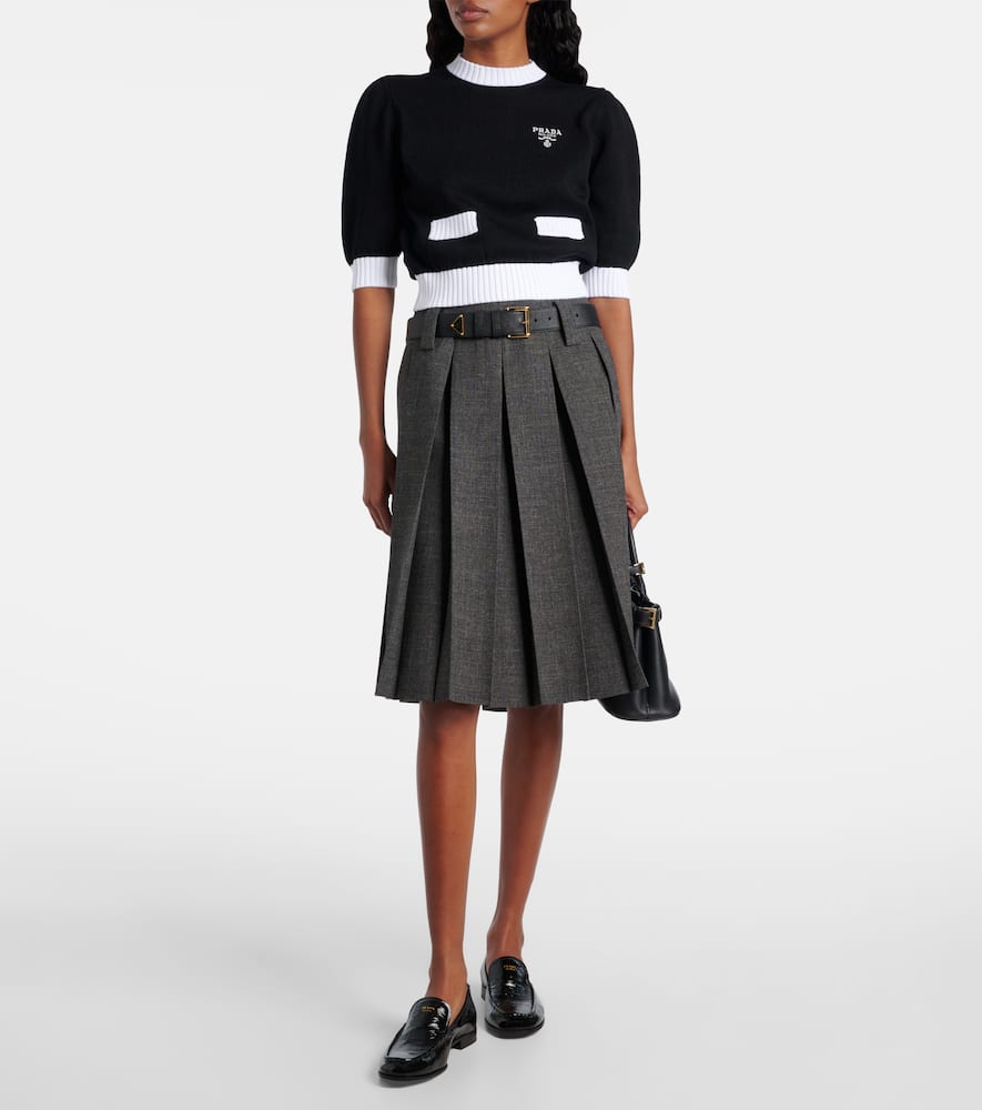 Prada Cropped-pullover Aus Baumwolle In Black