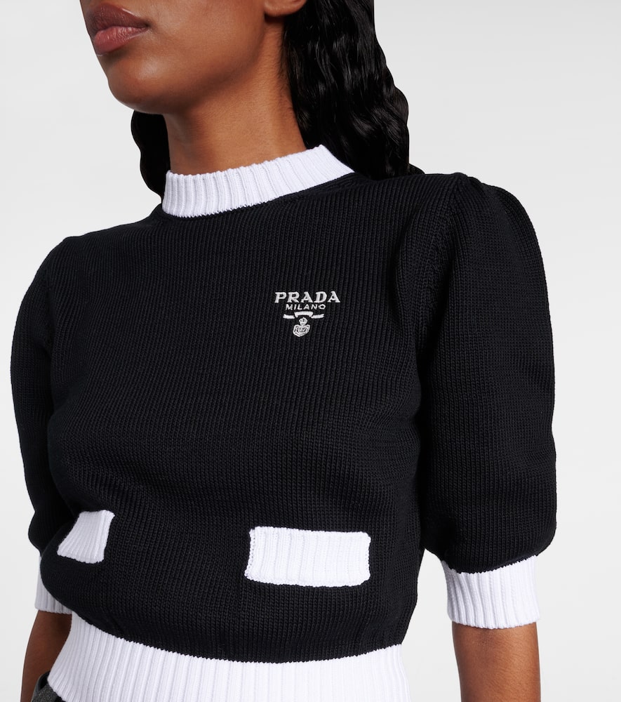 Prada Cropped-pullover Aus Baumwolle In Black