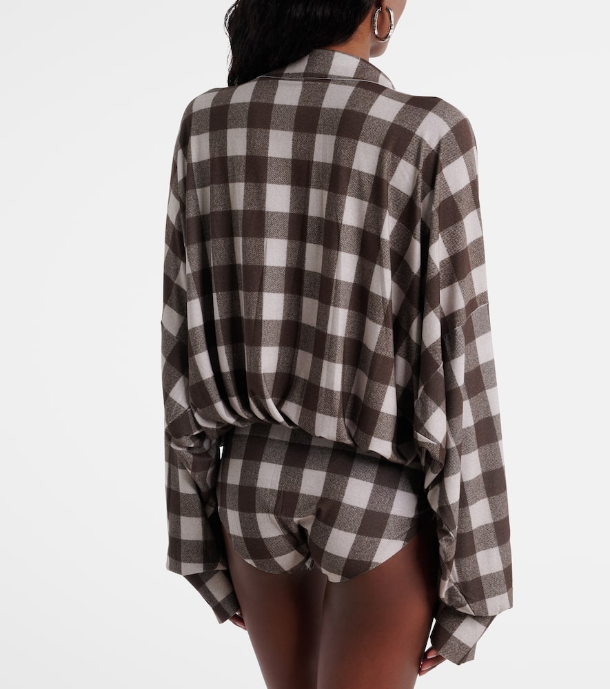 Norma Kamali Checked Oversized Bodysuit In Green