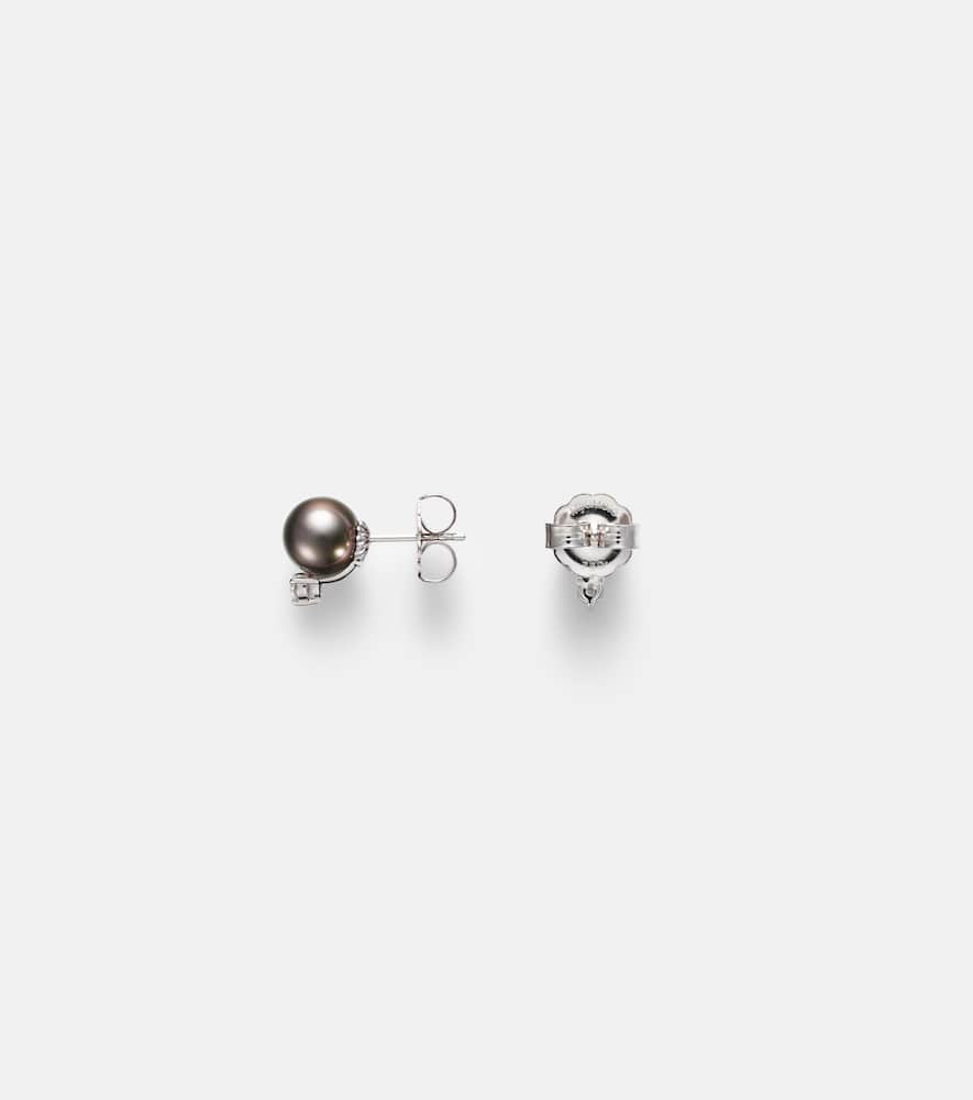 Mikimoto 18kt White Gold Earrings With Pearls And Diamonds In Silver