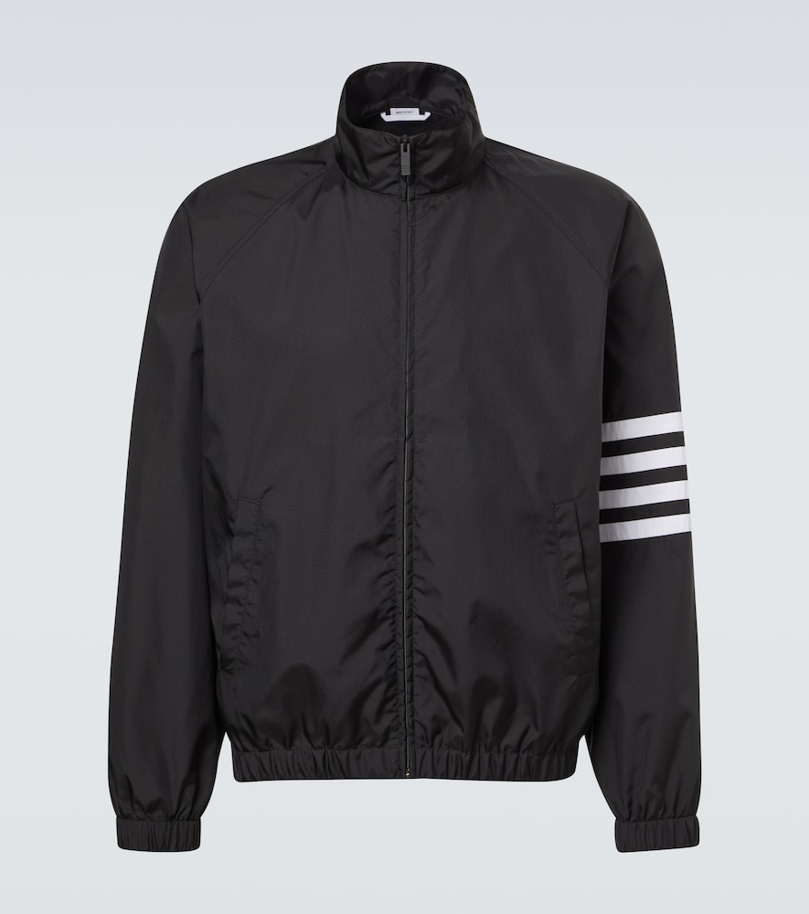 Thom Browne Jacket High Collar Elastic Cuffs Stripe Sleeves In Black