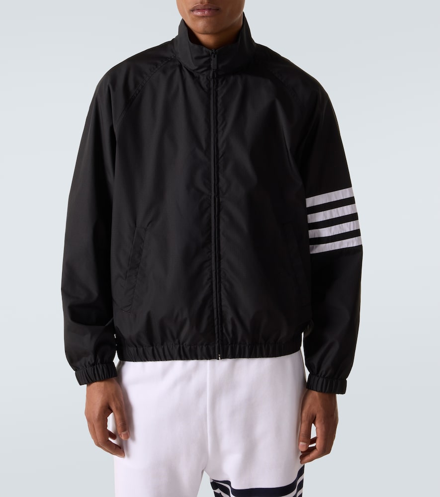 Thom Browne Jacket High Collar Elastic Cuffs Stripe Sleeves In Black