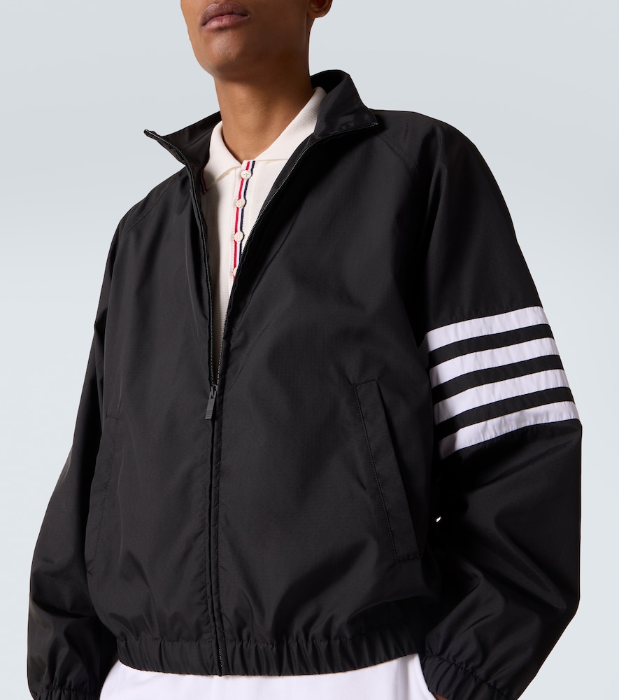 Thom Browne Jacket High Collar Elastic Cuffs Stripe Sleeves In Black