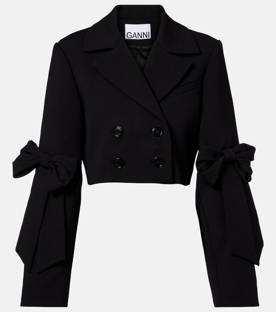 Ganni Women's Black Double-Breasted Cropped Blazer UK Size 10 - Mytheresa