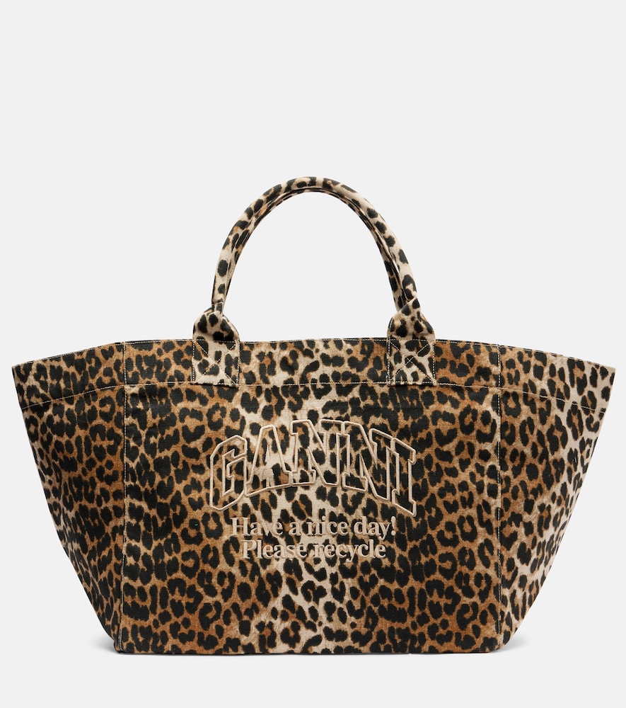 Ganni Large leopard-print canvas tote bag　Ganni ラージ ヒョウ柄 キャンバス トートバッグ Ganni