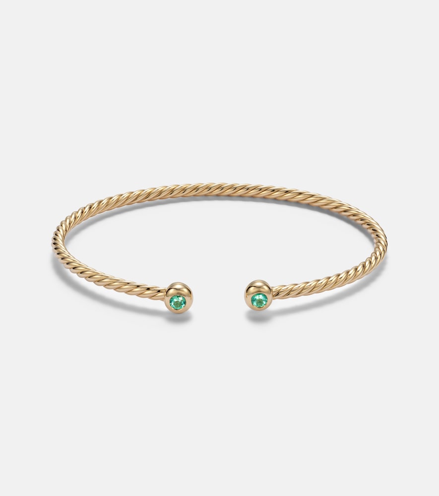 David Yurman Cablespira Flex Micro 18kt gold cuff bracelet with emeralds