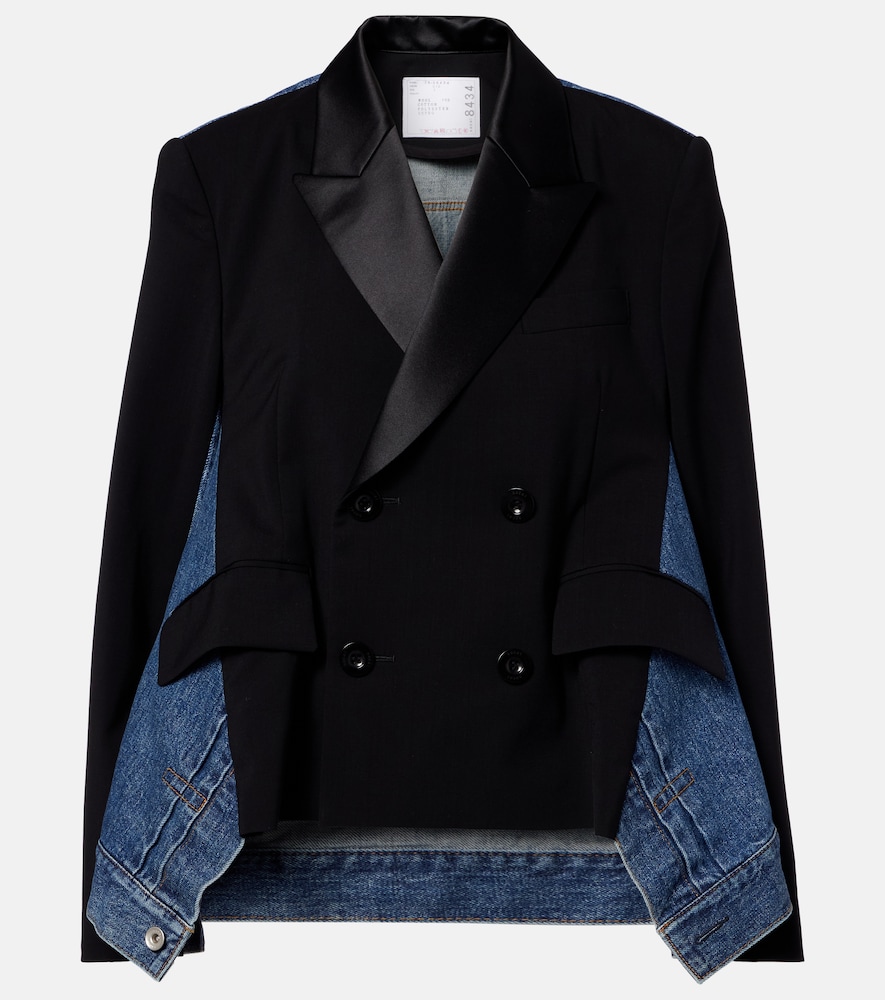 Sacai Double Breasted Denim and Wool Jacket