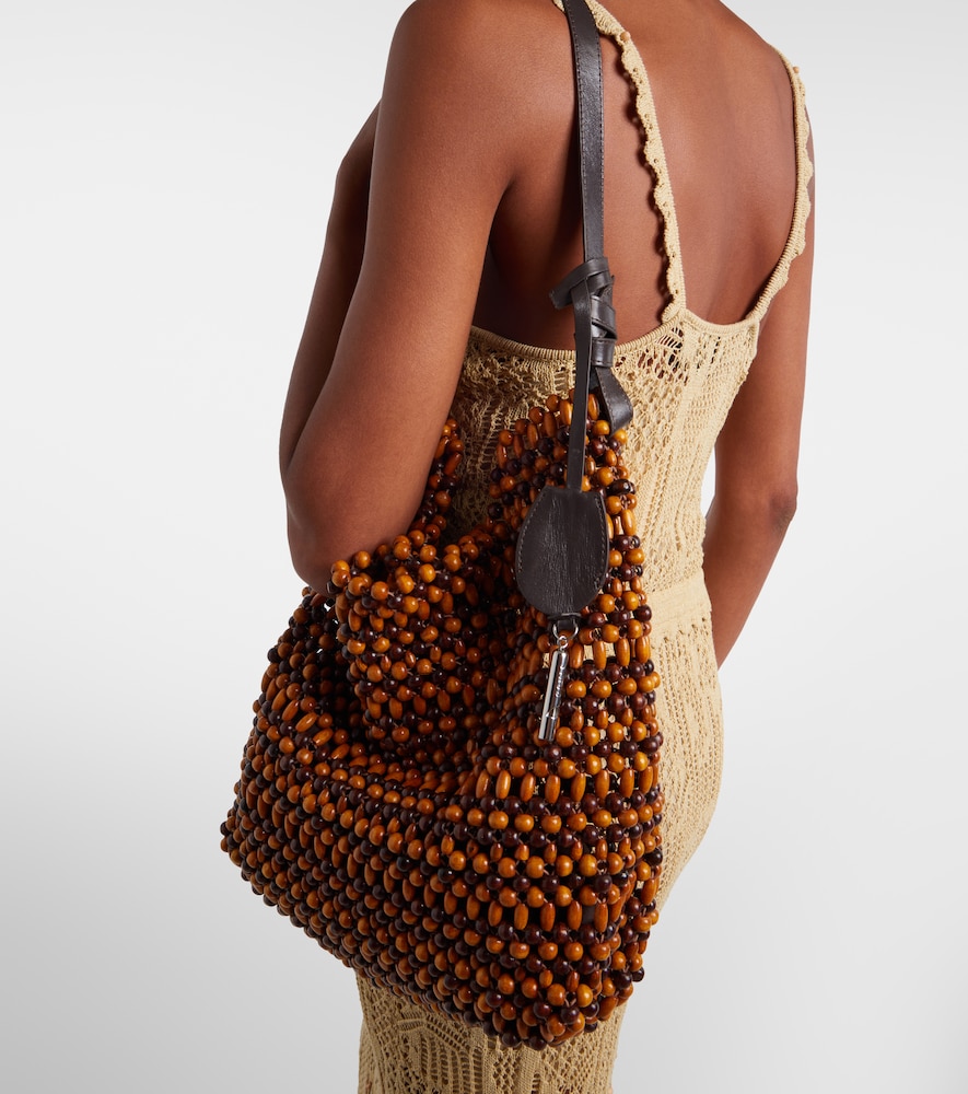 Staud Drift beaded leather-trimmed tote bag