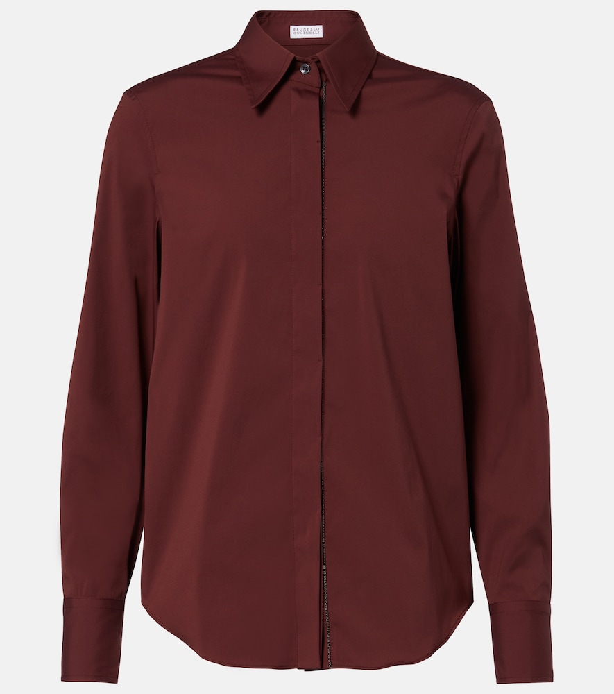 Brunello Cucinelli Women's Burgundy Monili Cotton-Blend Shirt UK Size 12 - Mytheresa