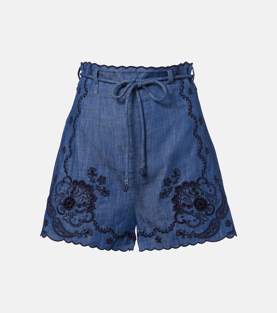 Zimmermann Aster embroidered denim shorts