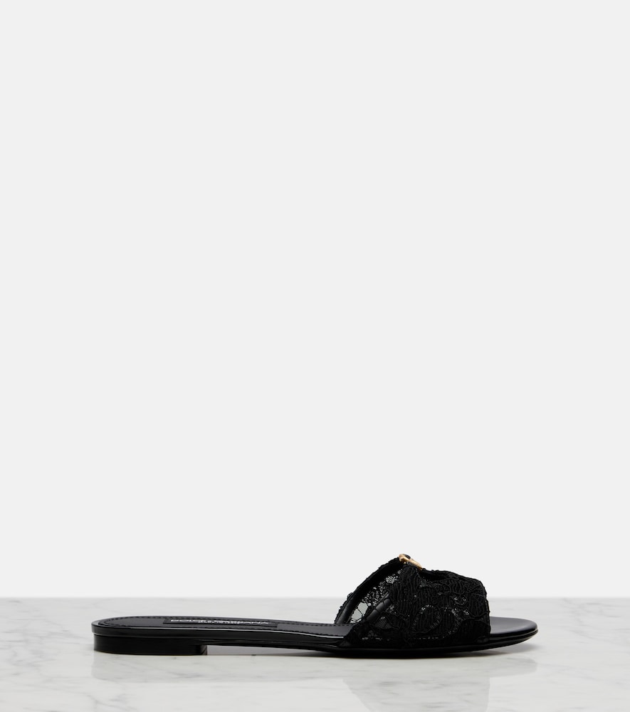 Dolce&Gabbana Dg Leather-Trimmed Lace Slides