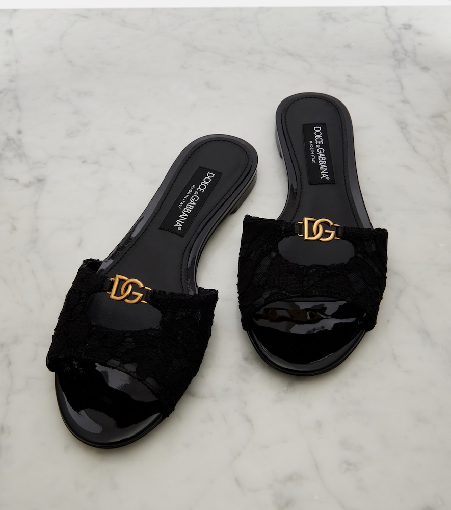  Dolce&gabbana Dolce&gabbana Dg Leather-trimmed Lace Slides 