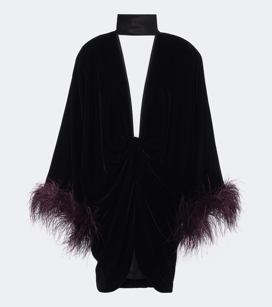 Minikleid aus Samt mit Federn