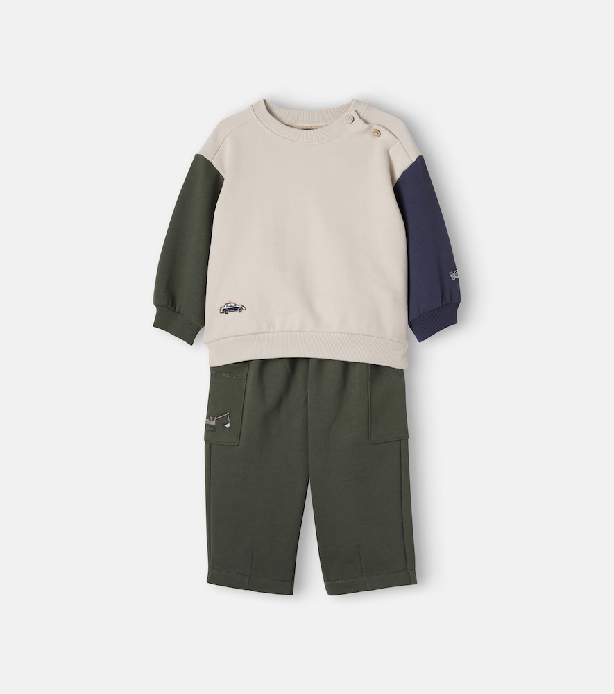 Wheat Kids' Baby Elliot Cotton Sweatshirt And Sweatpants Set In Offwhite