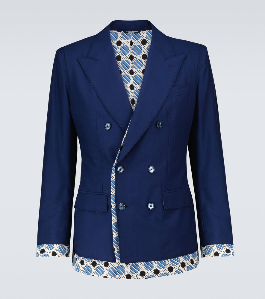 Dolce & Gabbana Double-breasted Cotton Jacket With Printed Details In Blue