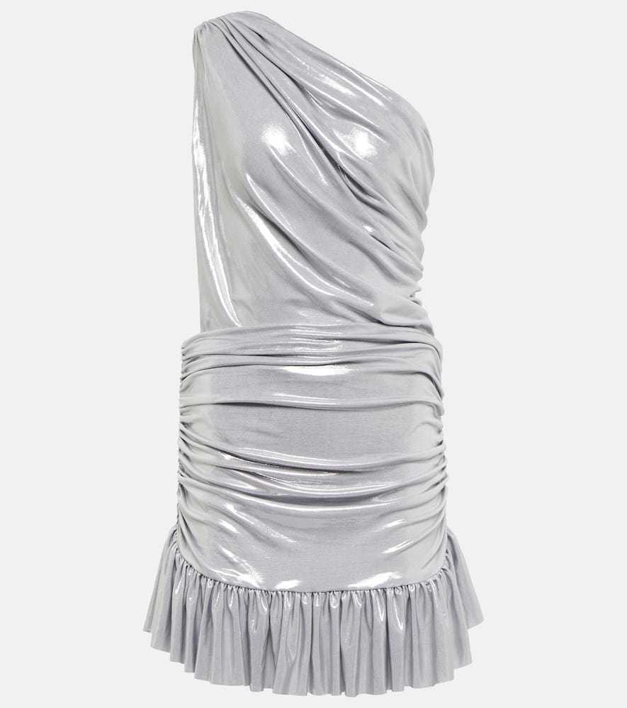 Norma Kamali One-shoulder Lamé Minidress In Silver