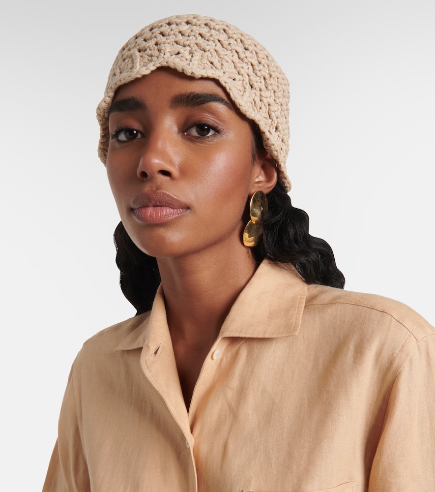 Shop Loro Piana Crochet Cotton Beanie In Natural Parchment