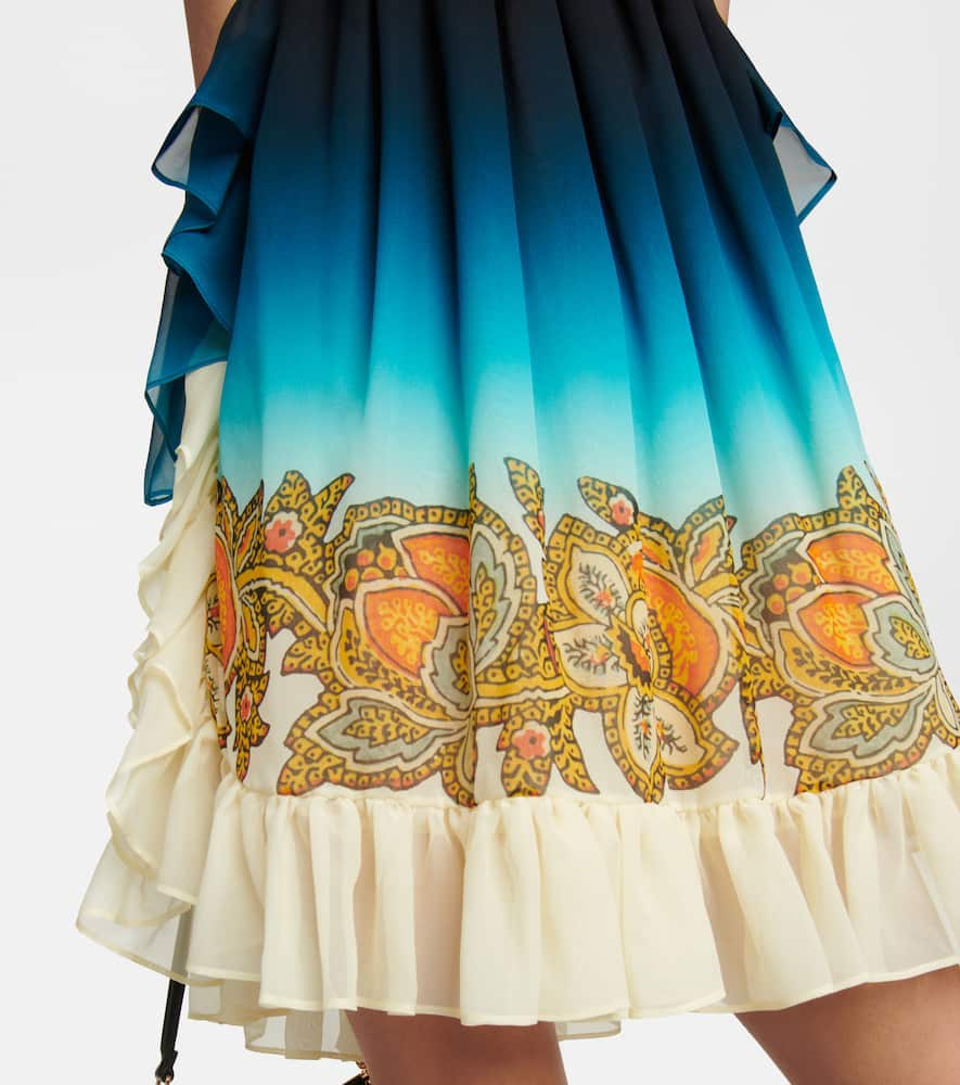 Shop Etro Off-shoulder Printed Silk Minidress In Blue