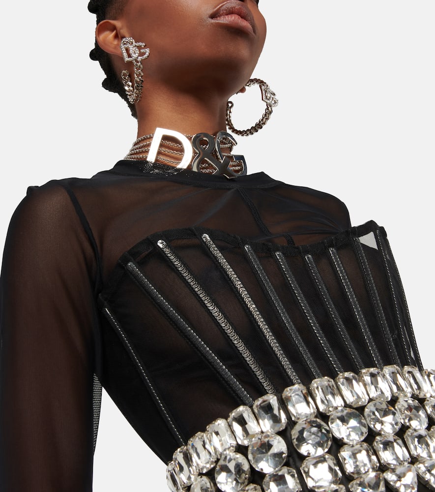 Dolce & Gabbana X Kim Tulle Embellished Corset In Black