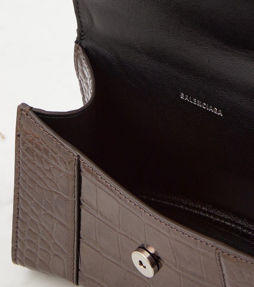 Balenciaga Hourglass Xs Croc-effect Leather Tote Bag In Dark Bronze