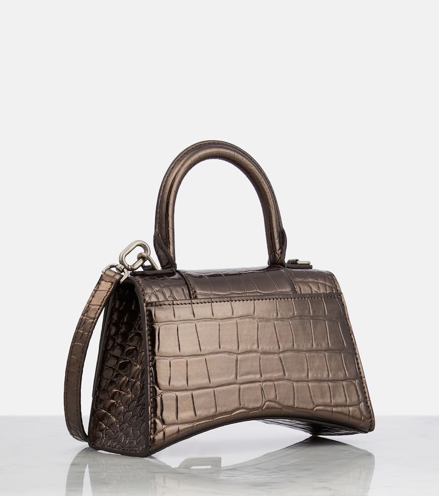 Balenciaga Hourglass Xs Croc-effect Leather Tote Bag In Dark Bronze