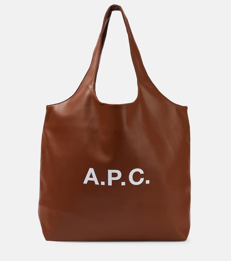 Shop Apc Ninon Logo Faux Leather Tote Bag In Brown