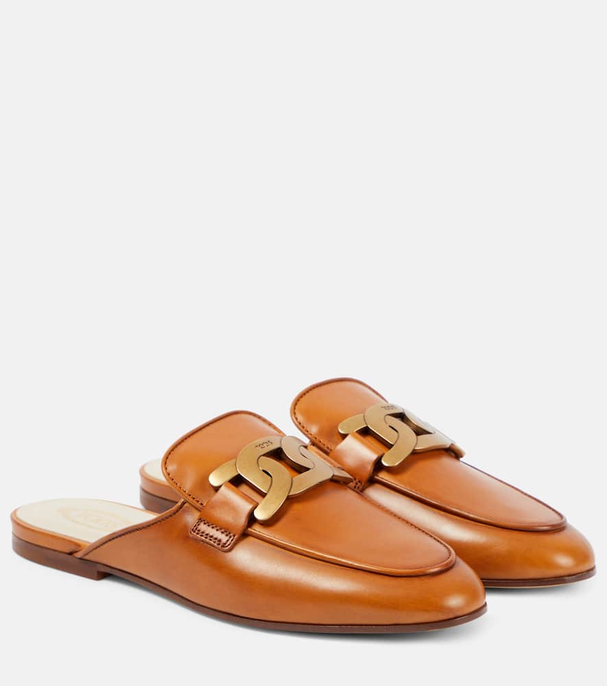 Shop Tod's Embellished Leather Mules In Brown