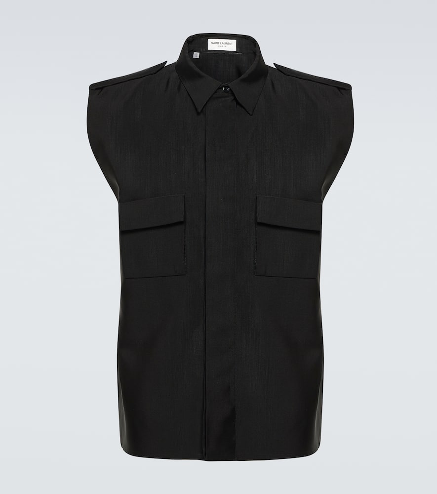 Saint Laurent Men Saharienne Sleeveless Shirt In Black