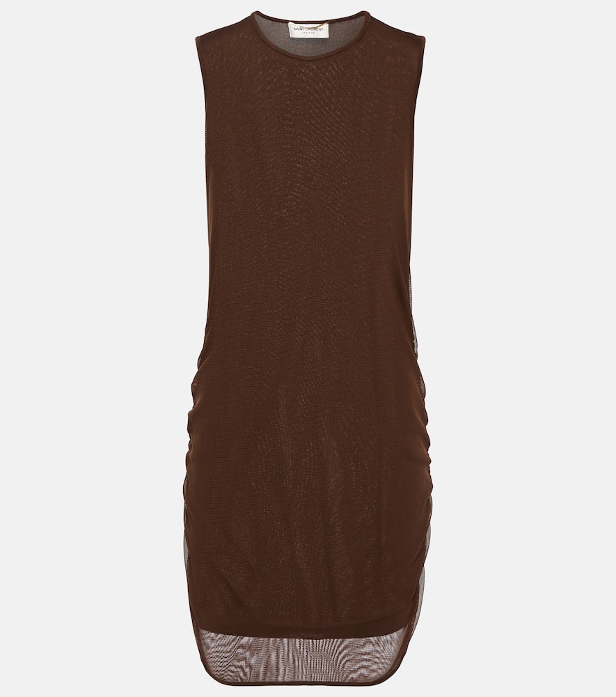 Shop Saint Laurent Tulle Minidress In Brown