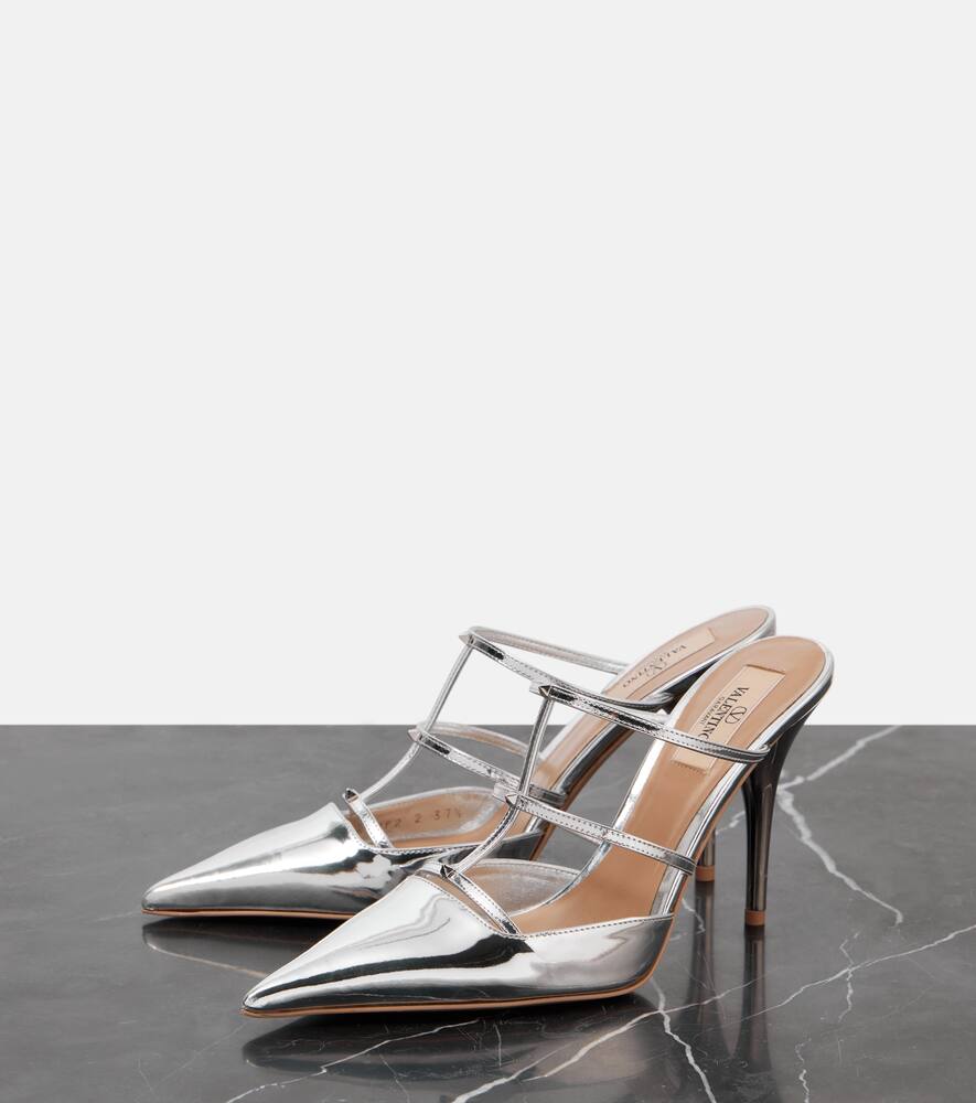 Shop Valentino Wispy Rockstud Metallic Leather Mules In Silber