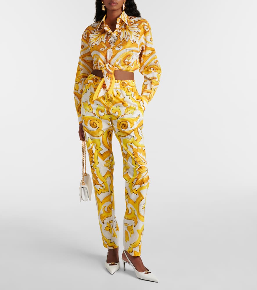 Dolce & Gabbana Majolica High-rise Cotton Straight Pants In Multicoloured