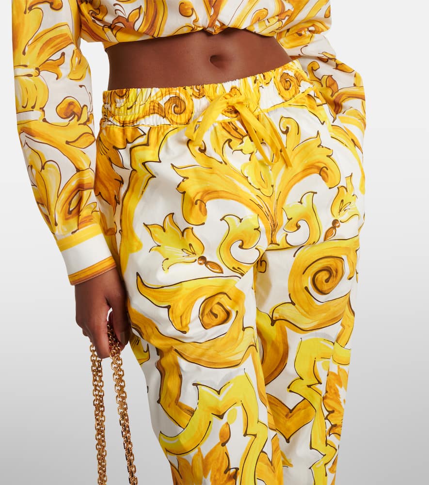 Dolce & Gabbana Majolica High-rise Cotton Straight Pants In Multicoloured