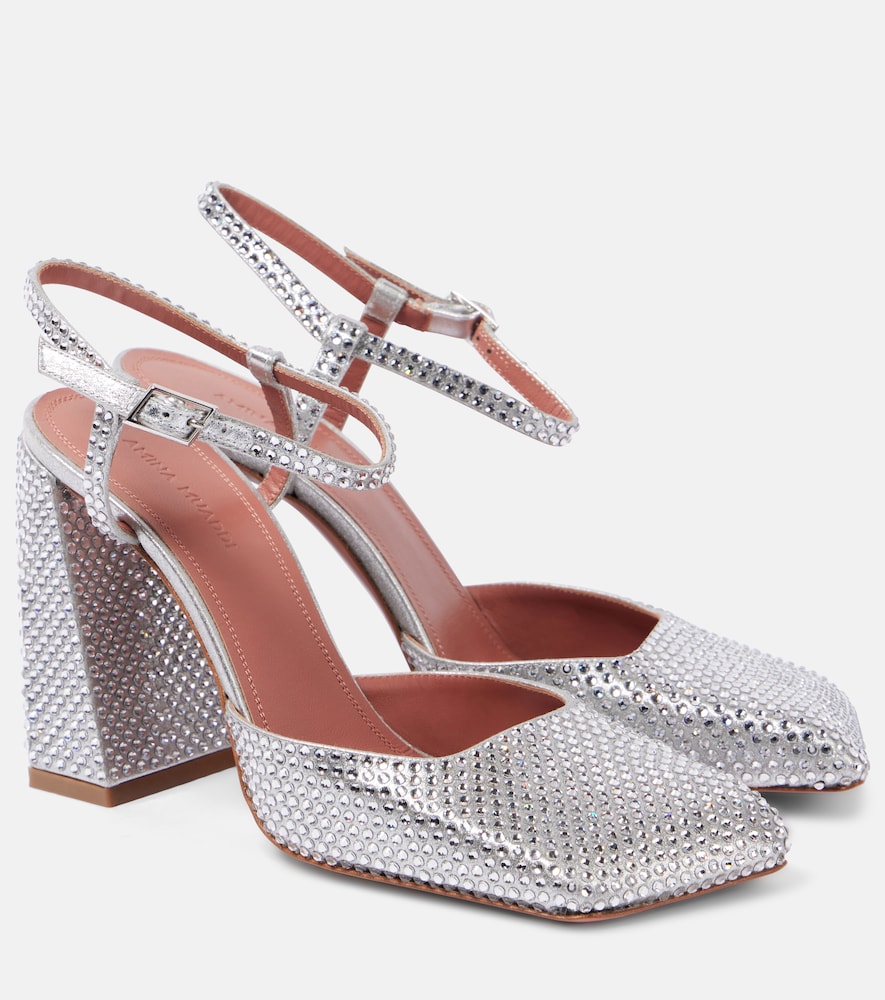 Amina Muaddi Charlotte crystal-embellished satin pumps