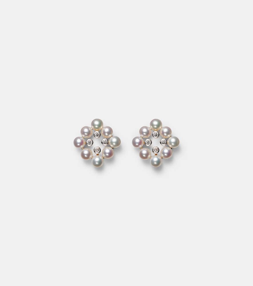 Cluster Stud 14kt gold earrings with pearls and diamonds