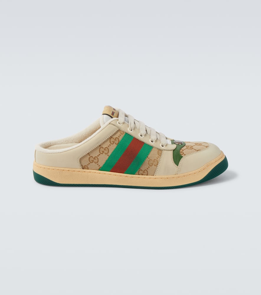 Screener GG Canvas leather-trimmed mules