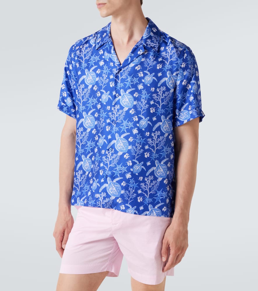 Vilebrequin Silk X-ray Turtle Print Charli Shirt In Blue