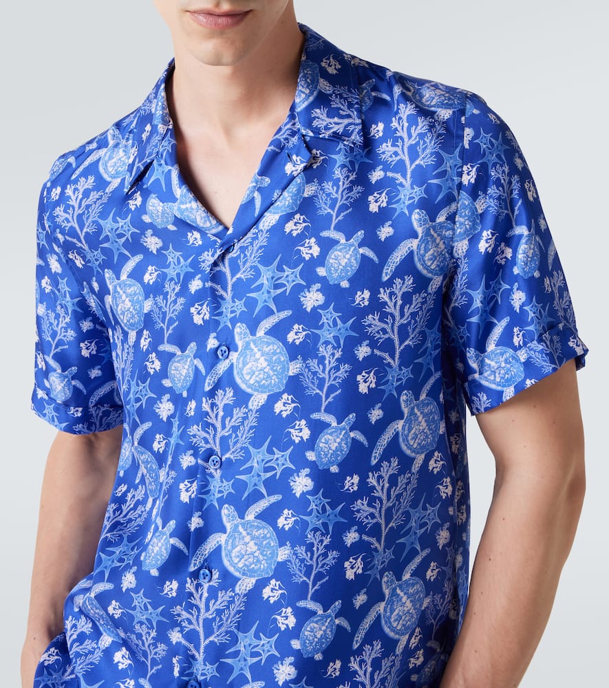 Vilebrequin Silk X-ray Turtle Print Charli Shirt In Blue