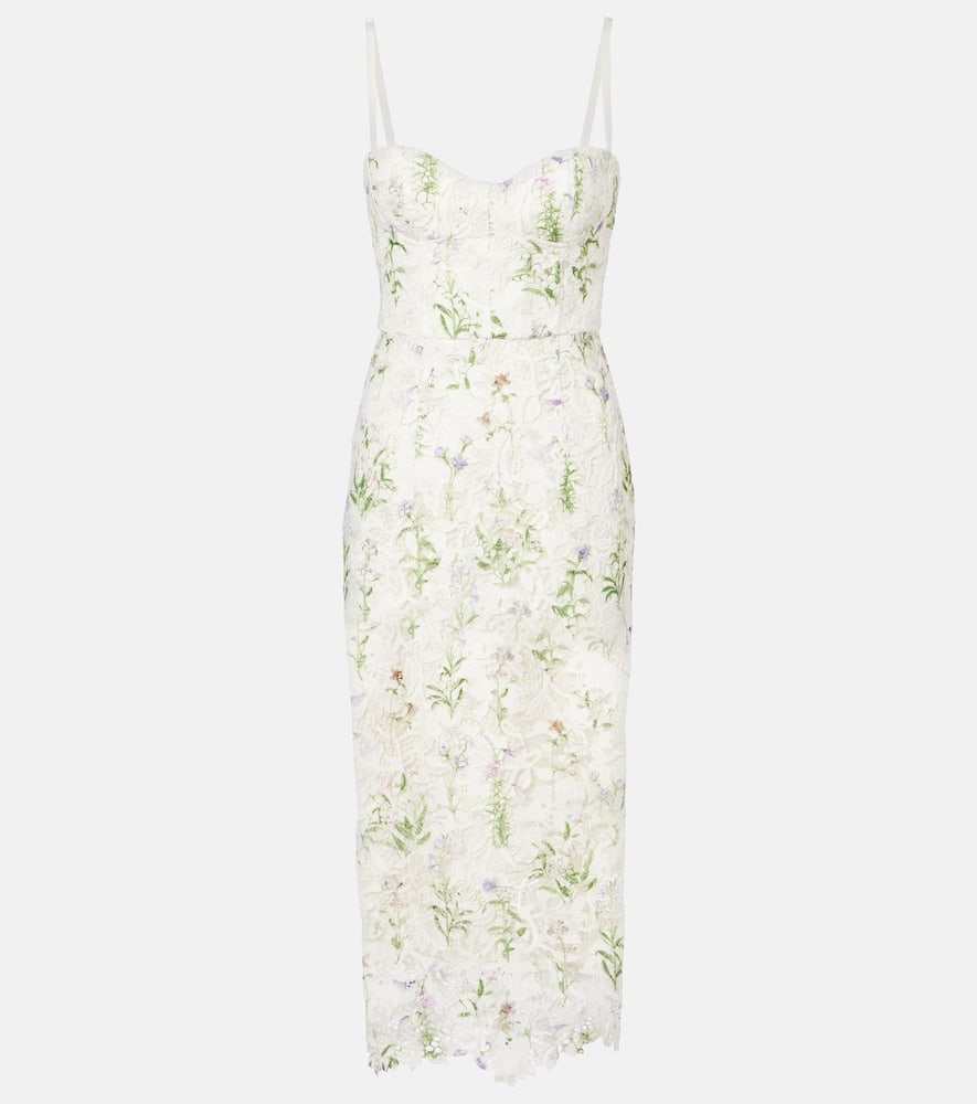 Monique Lhuillier Floral Lace Corset Dress In Neutral