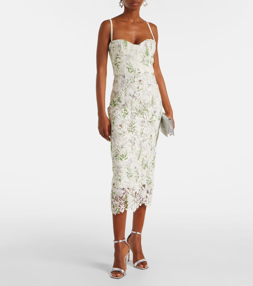 Monique Lhuillier Floral Lace Corset Dress In Neutral