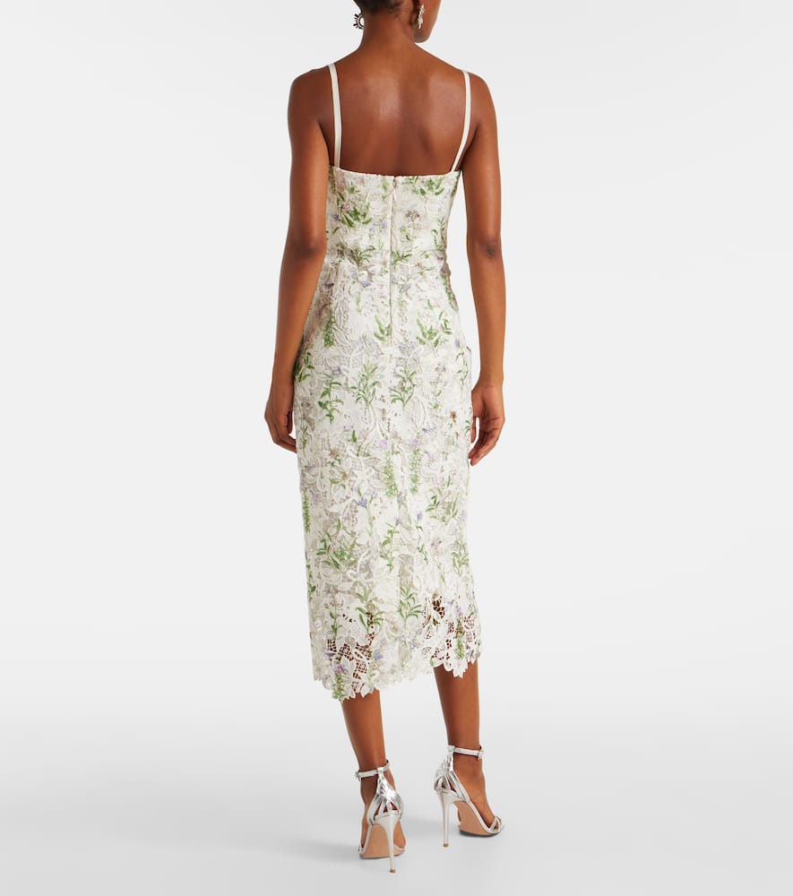 Monique Lhuillier Floral Lace Corset Dress In Neutral