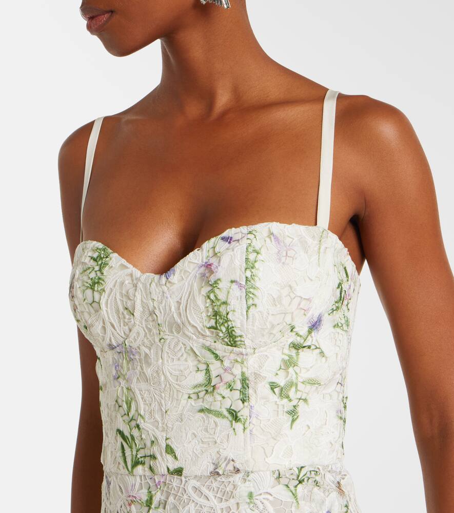 Monique Lhuillier Floral Lace Corset Dress In Neutral