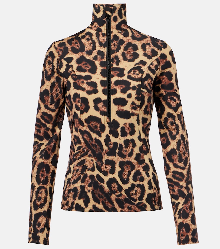 Leona Leopard-Print Half-Zip Ski Top