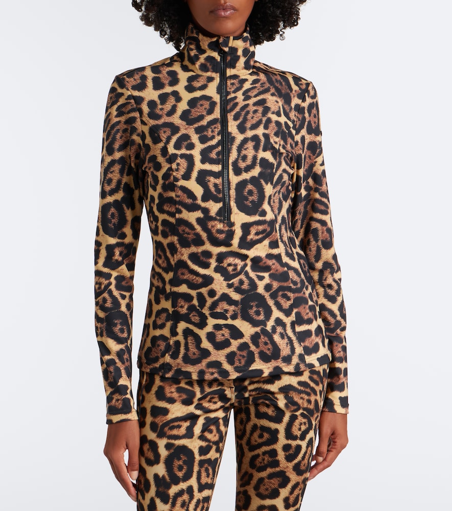 Leona Leopard-Print Half-Zip Ski Top