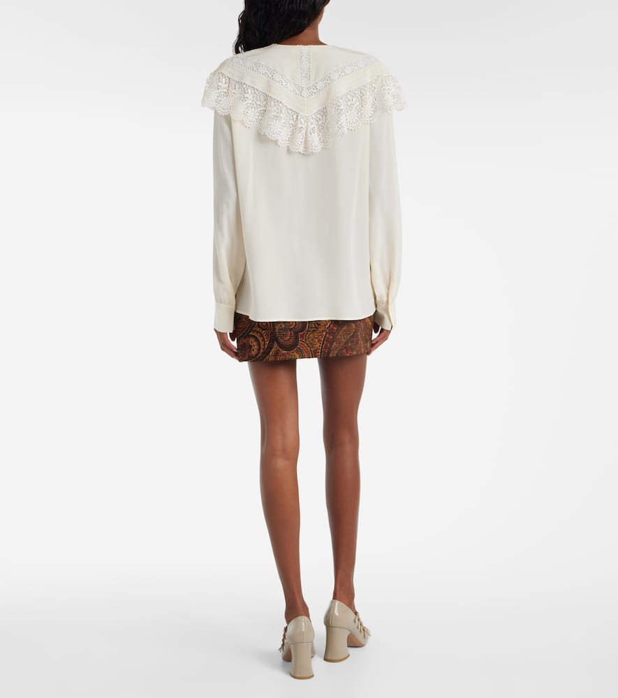 Chloé Lace-trimmed Organic Silk Crepe De Chine Blouse In White