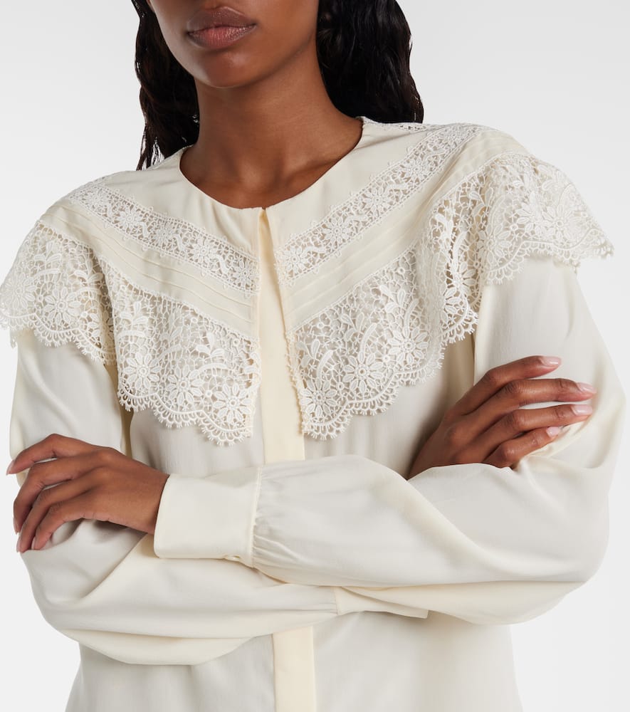 Chloé Lace-trimmed Organic Silk Crepe De Chine Blouse In White