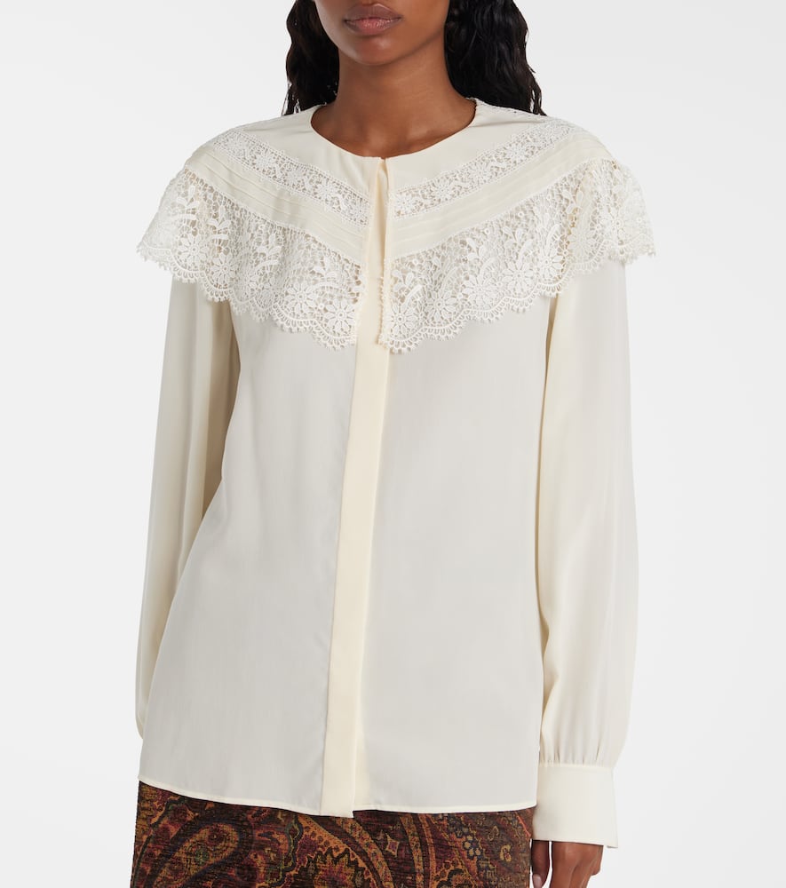 Chloé Lace-trimmed Organic Silk Crepe De Chine Blouse In White