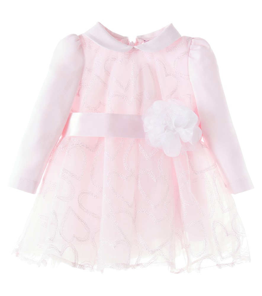 Monnalisa Baby Embroidered Tulle Dress In Pink