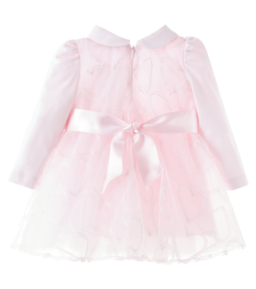 Monnalisa Baby Embroidered Tulle Dress In Pink