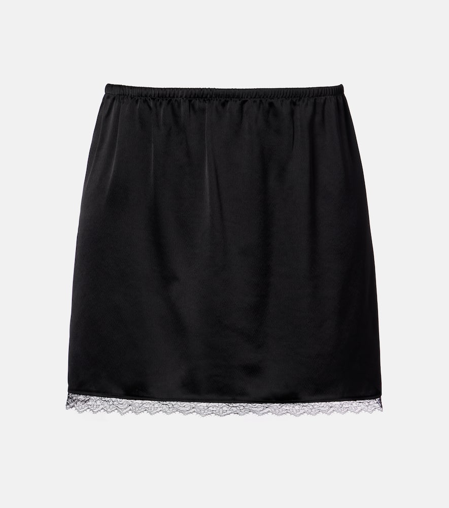 Leset Barb Lace-trimmed Satin Mini Skirt In Black